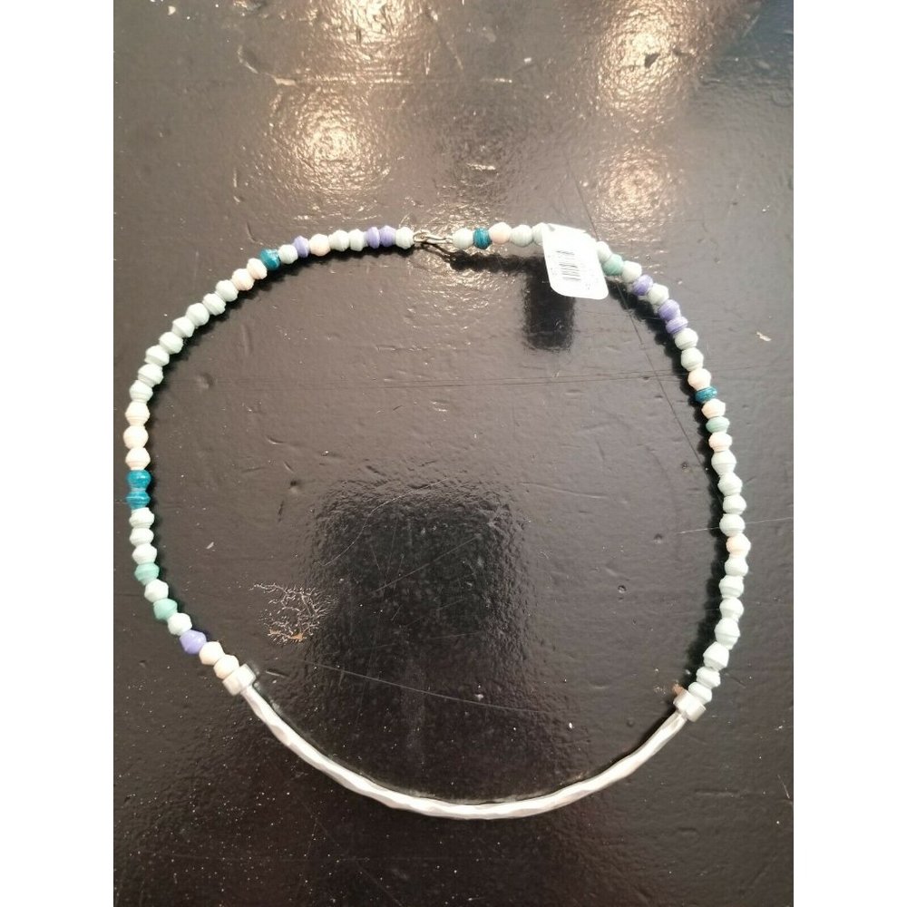 Thirty One Bits Sani Blue Mix Necklace Handmade beaded bohemian hippie $48 new.